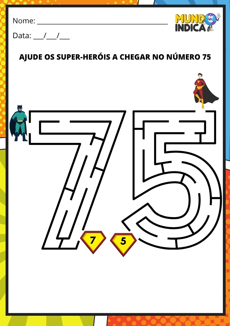 Labirinto em formato do número 75 para imprimir