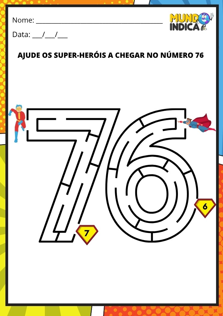 Labirinto em formato do número 76 para imprimir