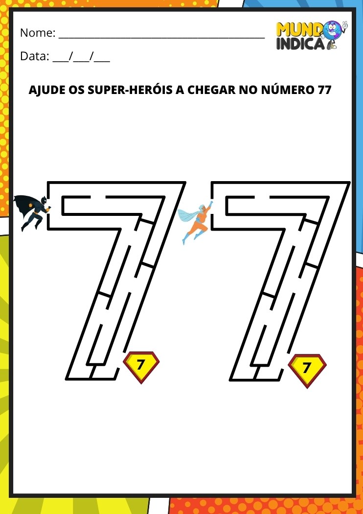 Labirinto em formato do número 77 para imprimir