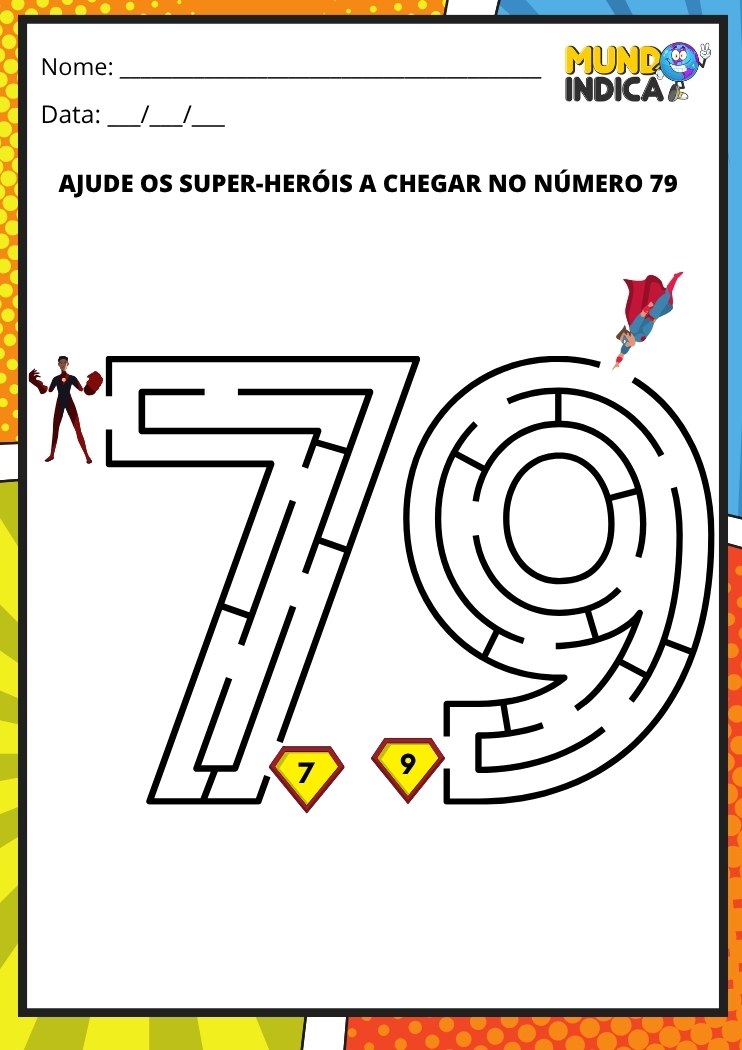 Labirinto em formato do número 79 para imprimir
