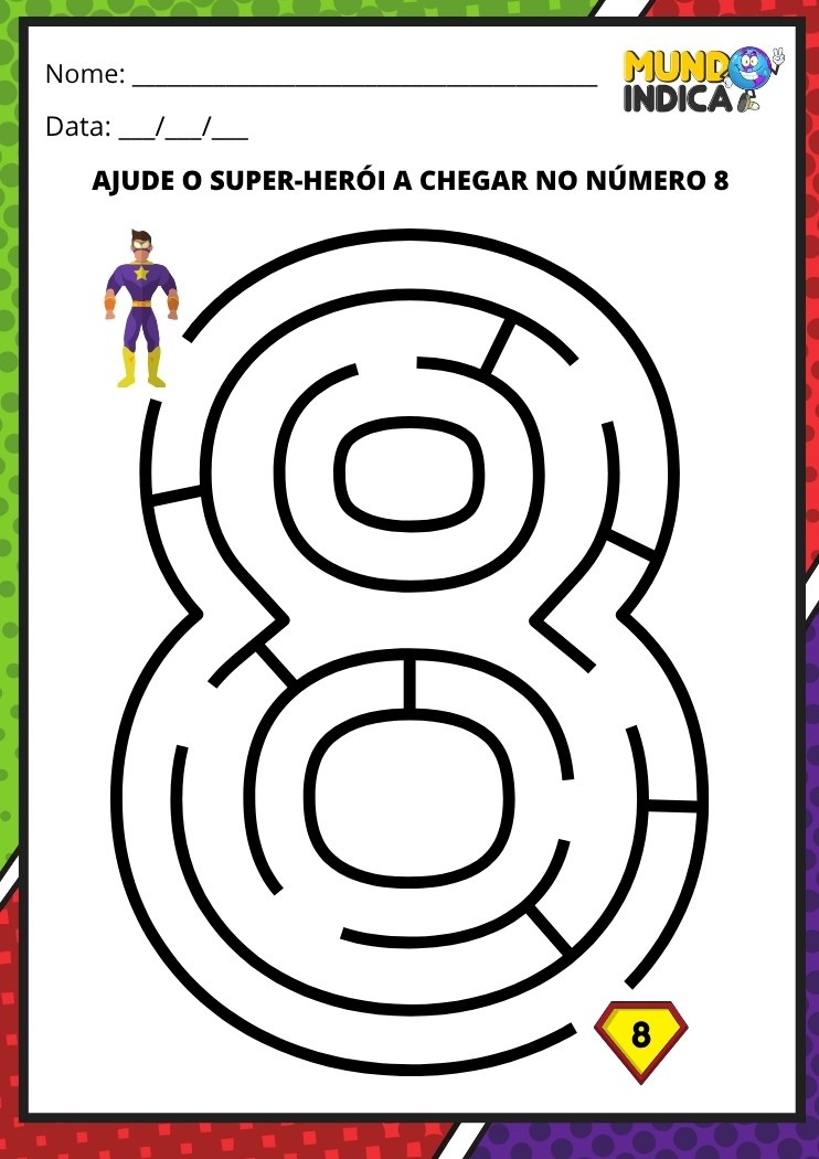 Labirinto em formato do número 8 para imprimir