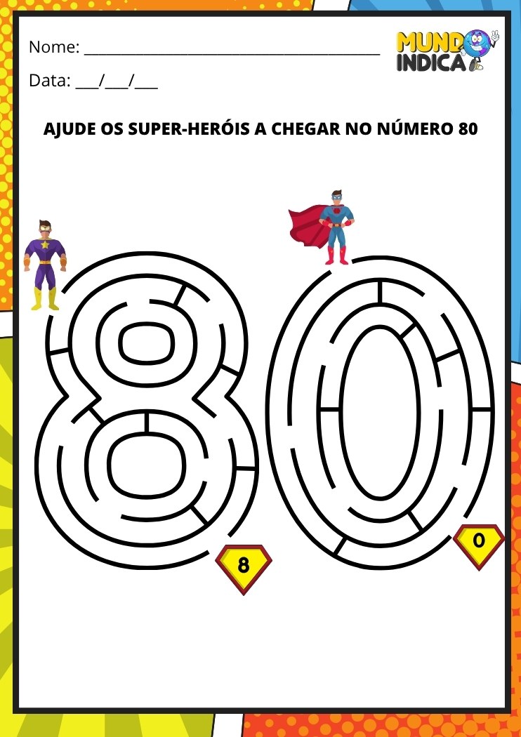 Labirinto em formato do número 80 para imprimir