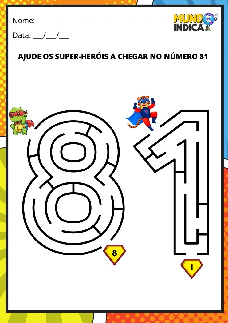 Labirinto em formato do número 81 para imprimir