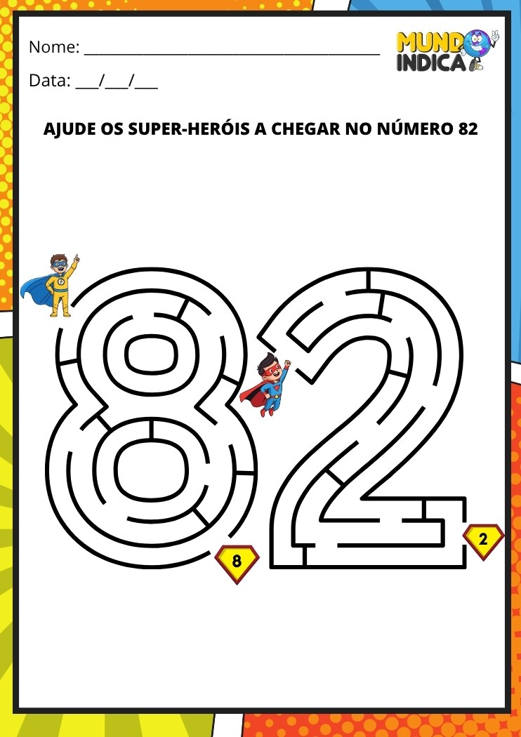 Labirinto em formato do número 82 para imprimir