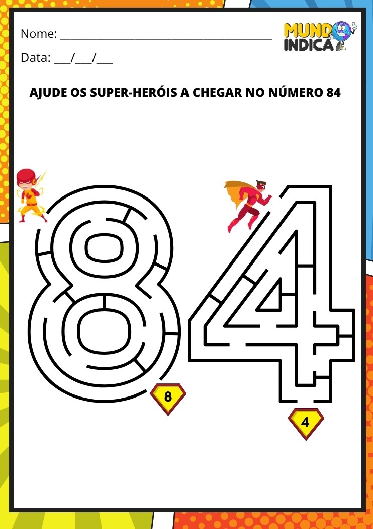 Labirinto em formato do número 84 para imprimir