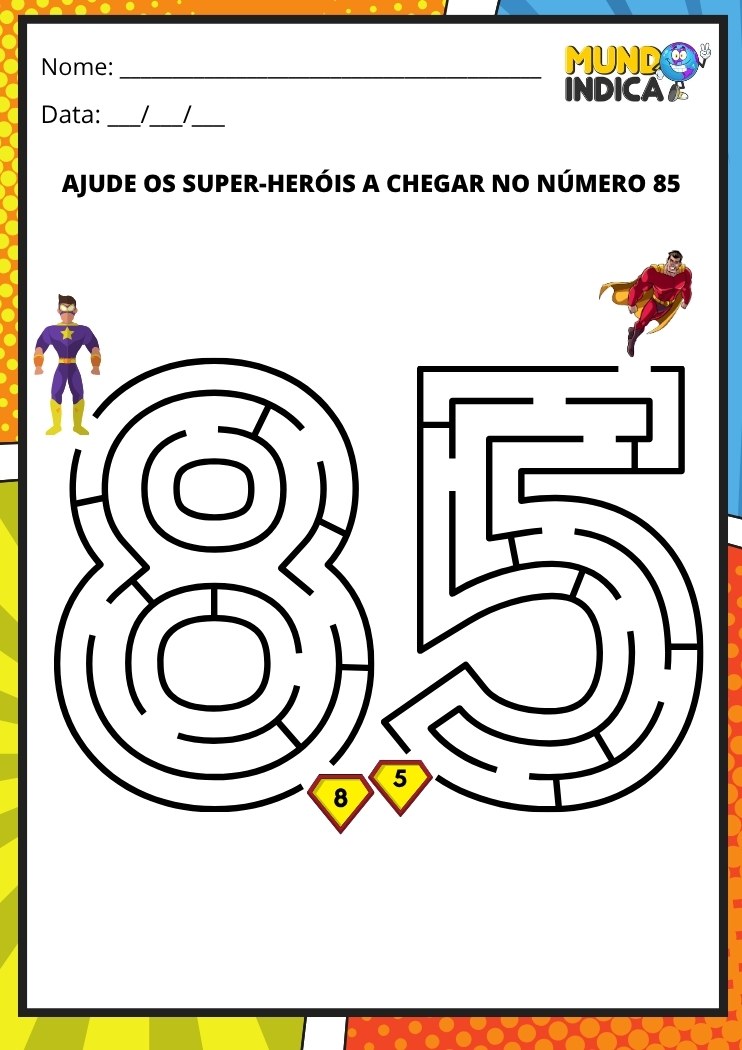 Labirinto em formato do número 85 para imprimir