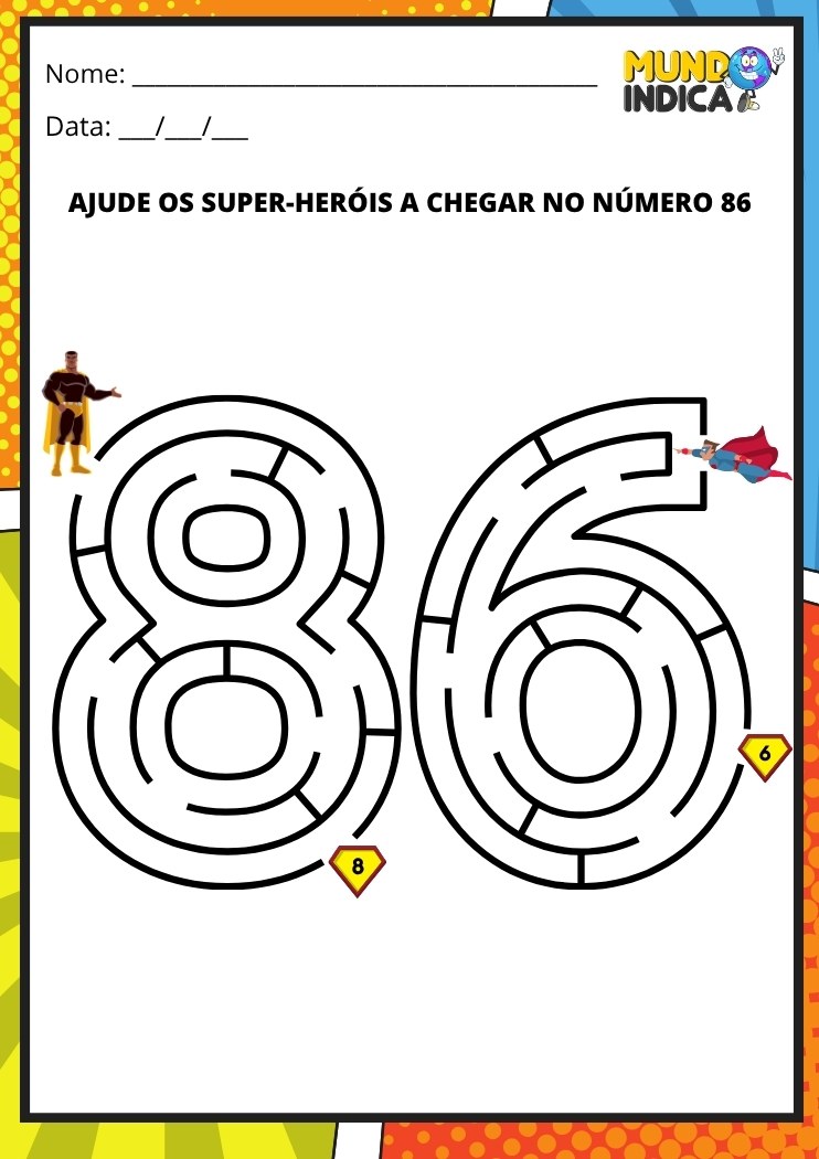 Labirinto em formato do número 86 para imprimir
