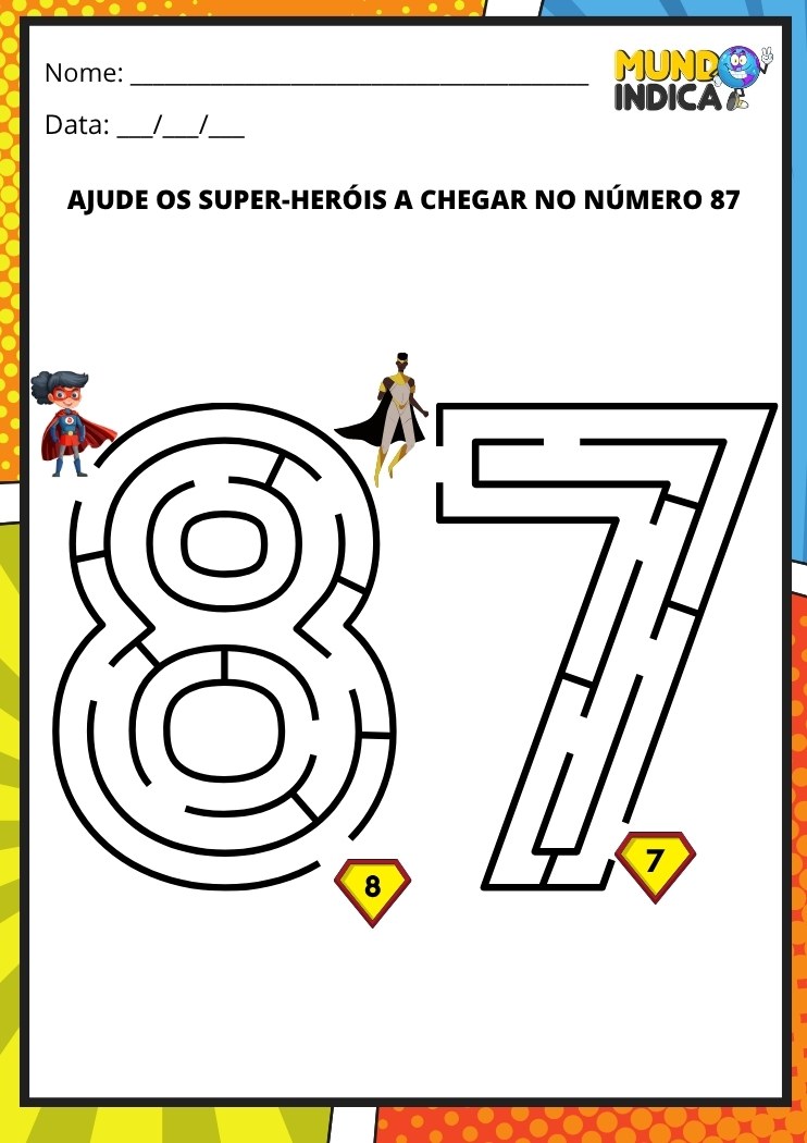 Labirinto em formato do número 87 para imprimir