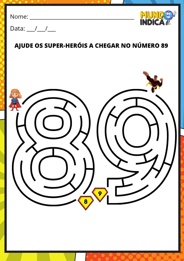 Labirinto em formato do número 89 para imprimir