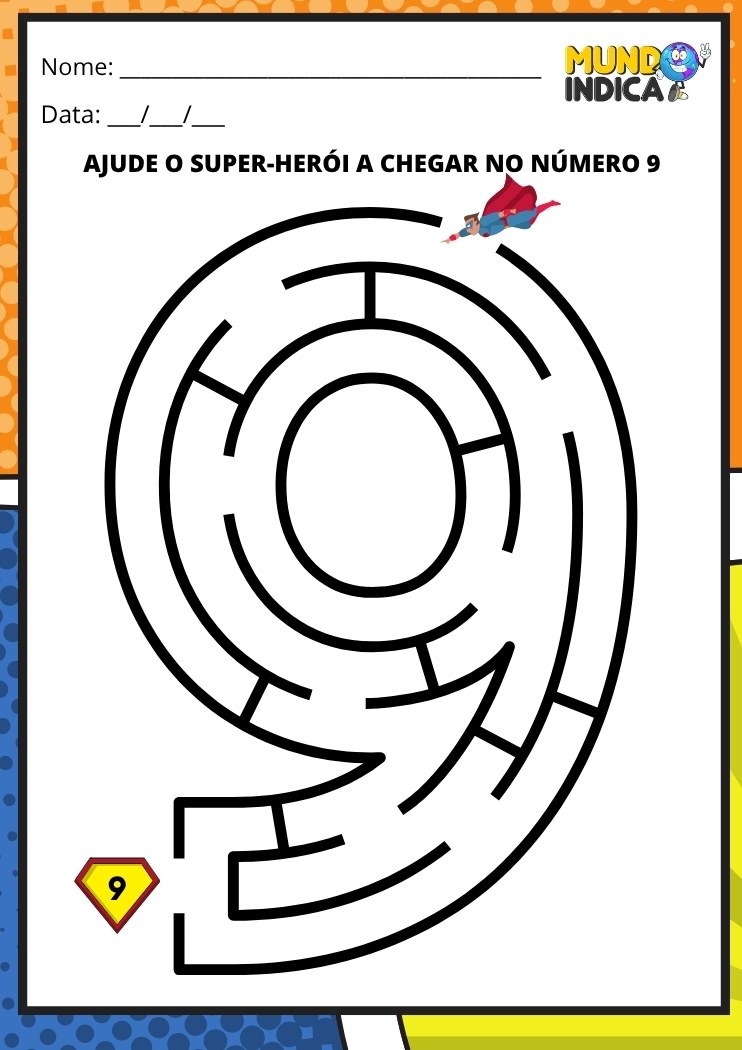 Labirinto em formato do número 9 para imprimir