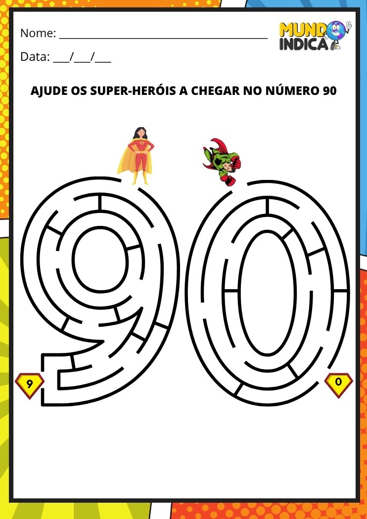 Labirinto em formato do número 90 para imprimir