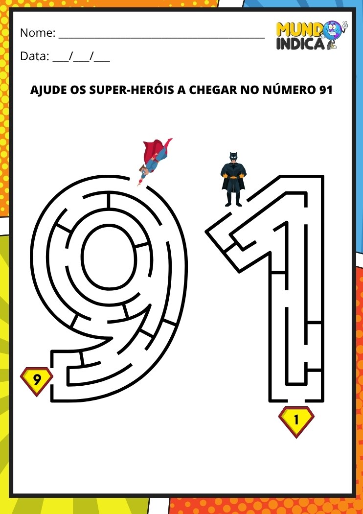 Labirinto em formato do número 91 para imprimir