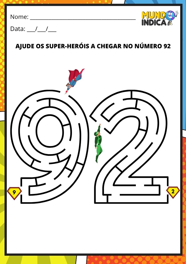Labirinto em formato do número 92 para imprimir