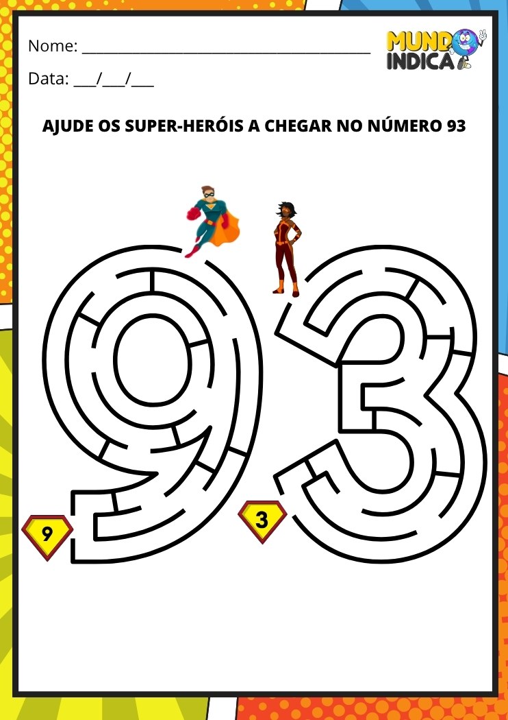 Labirinto em formato do número 93 para imprimir
