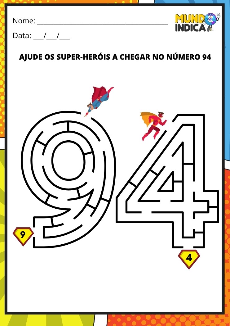 Labirinto em formato do número 94 para imprimir