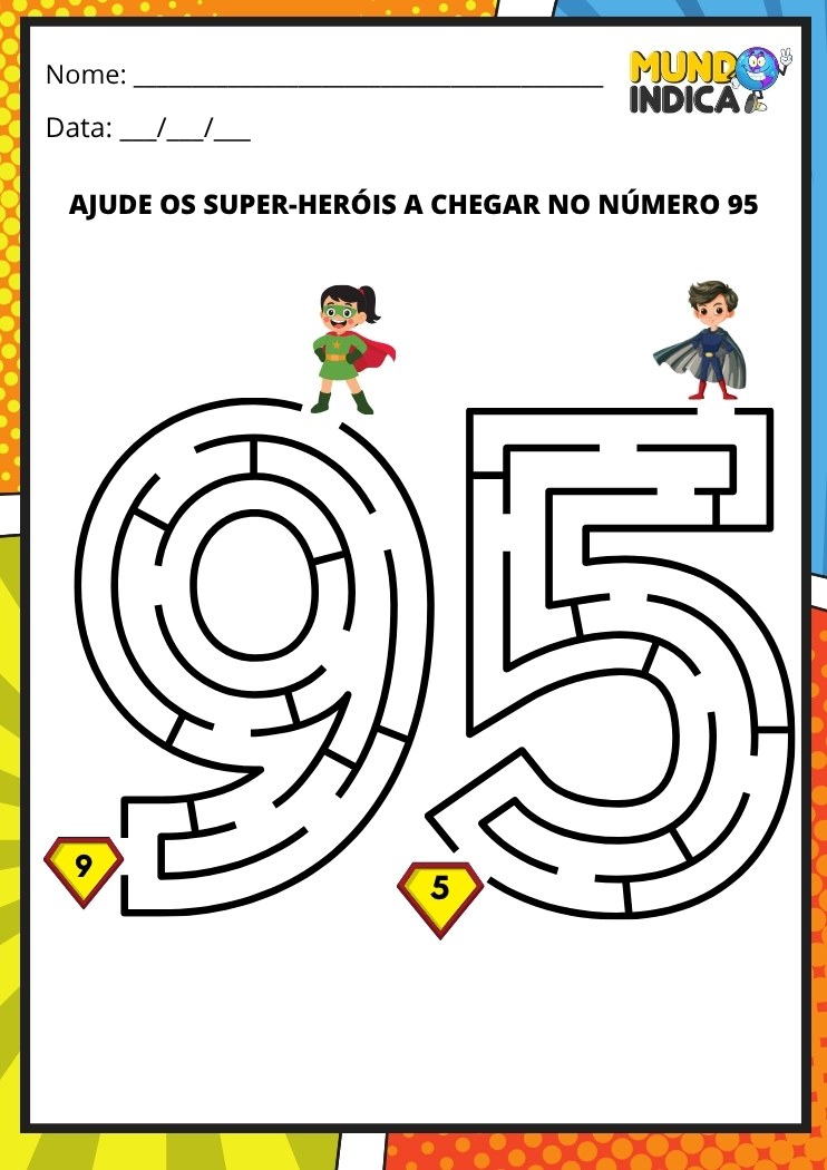 Labirinto em formato do número 95 para imprimir