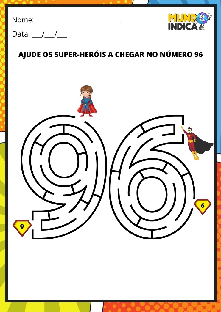 Labirinto em formato do número 96 para imprimir