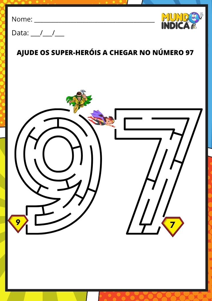 Labirinto em formato do número 97 para imprimir