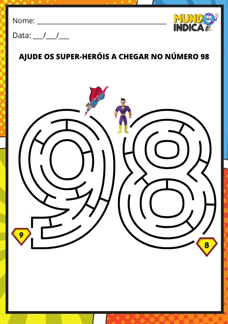 Labirinto em formato do número 98 para imprimir