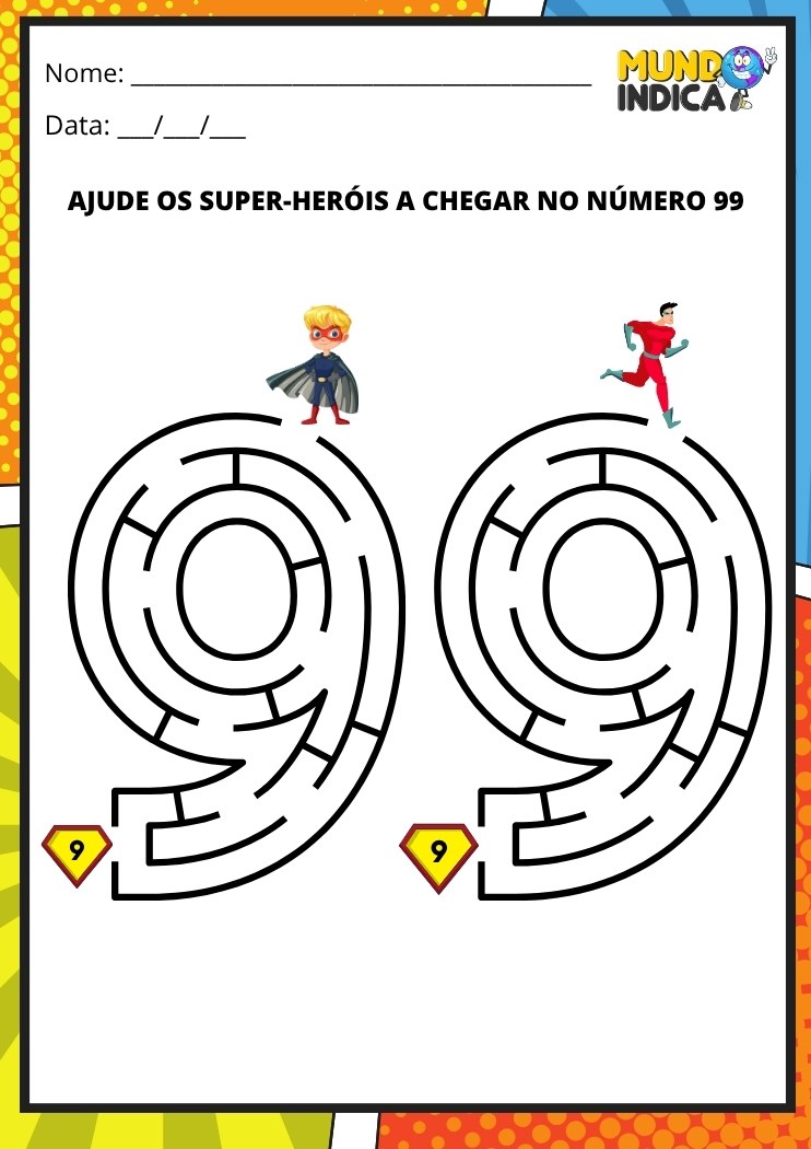 Labirinto em formato do número 99 para imprimir