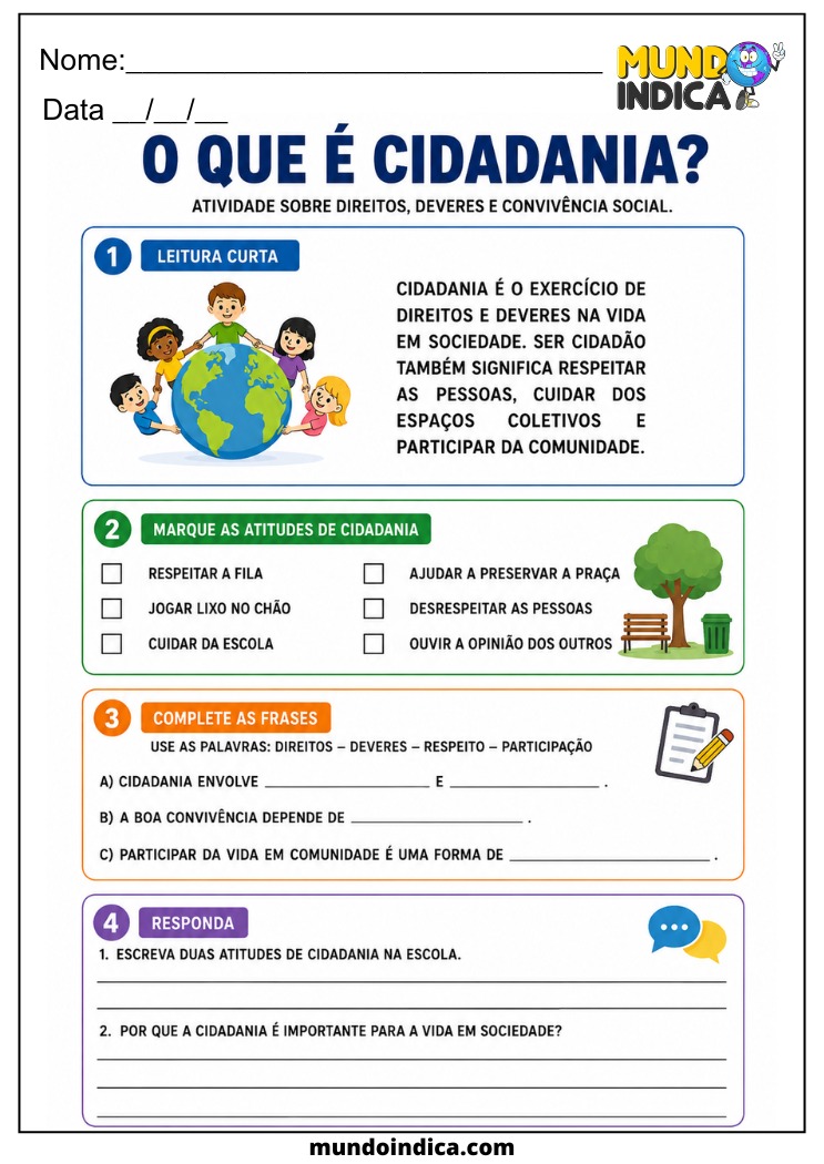 Atividade sobre Cidadania para Imprimir
