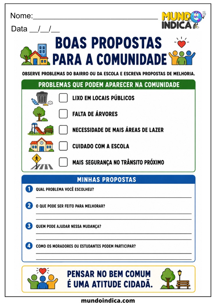 Atividade sobre Propostas para Melhorar a Comunidade