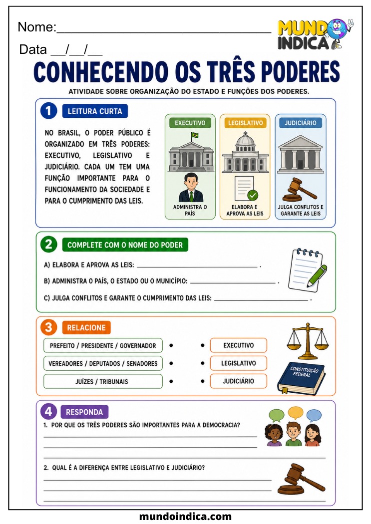 Atividade sobre os Três Poderes para Imprimir
