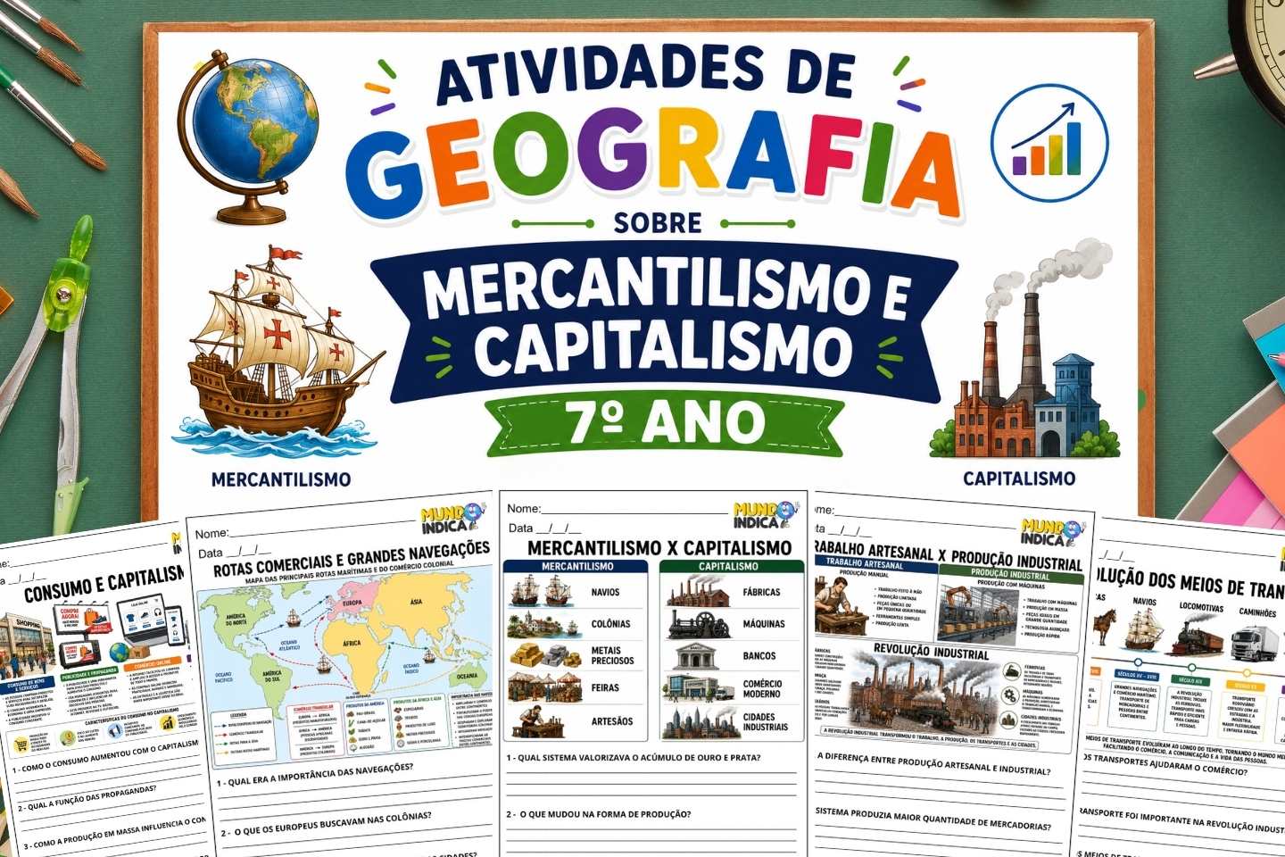 Atividades de Geografia sobre Mercantilismo e Capitalismo para o 7º Ano para Imprimir