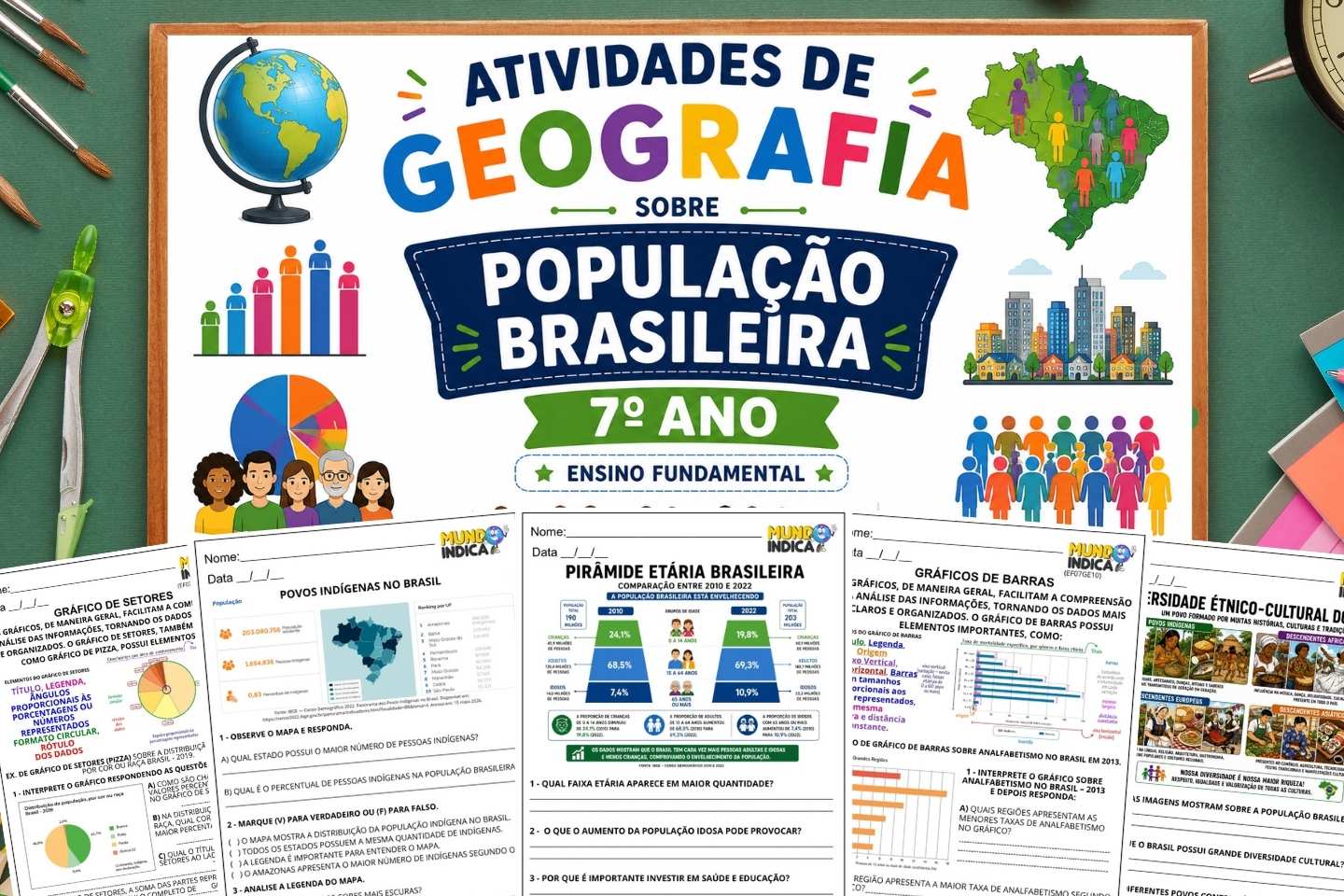 Atividades de Geografia sobre População Brasileira para o 7º Ano para Imprimir