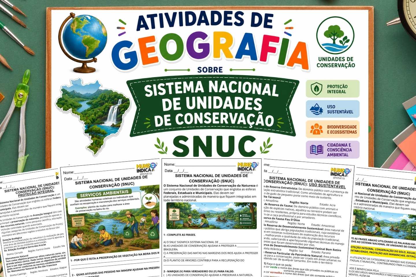 Atividades de Geografia sobre Sistema Nacional de Unidades de Conservação SNUC para o 7º Ano para Imprimir