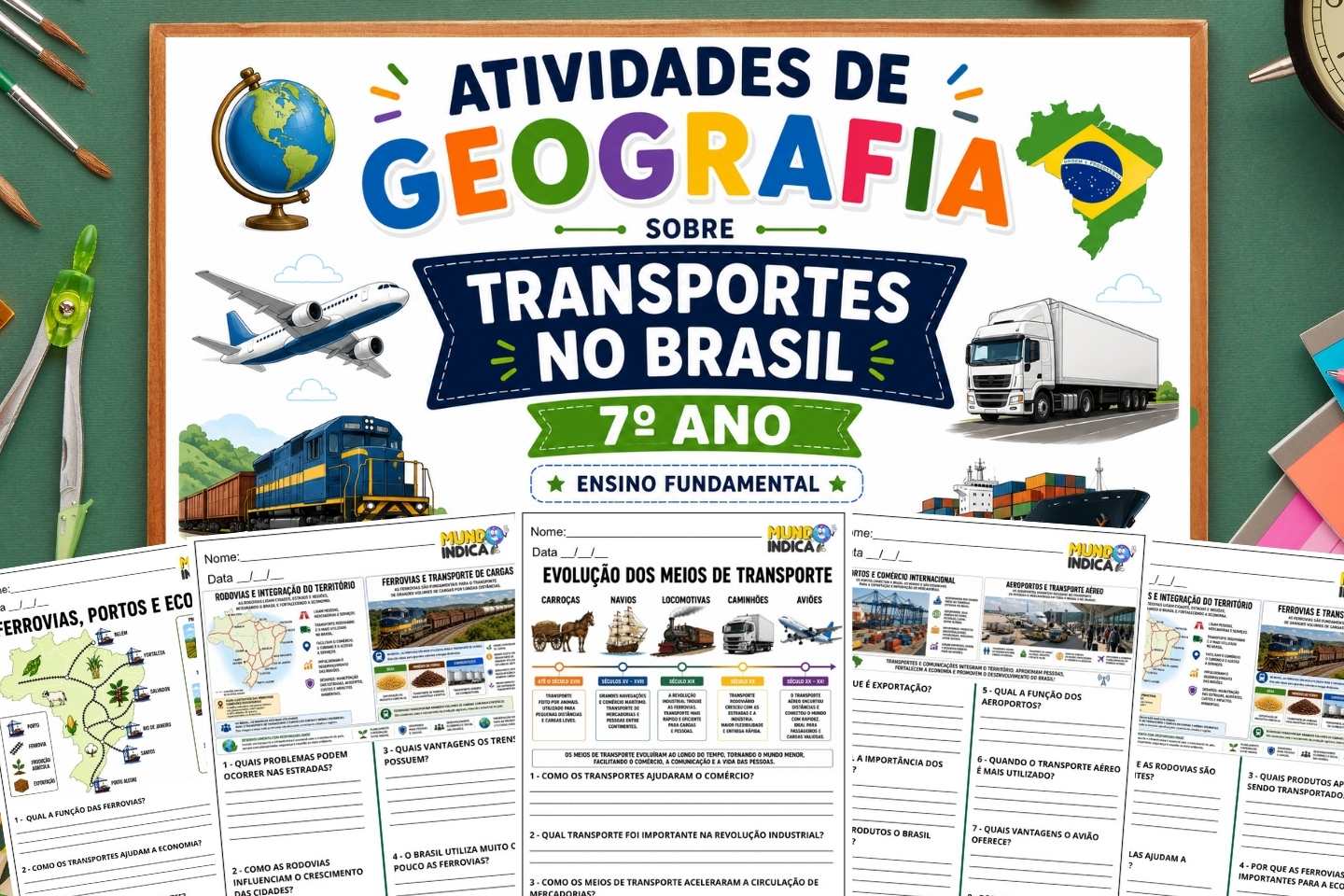 Atividades de Geografia sobre Transportes no Brasil para o 7º Ano para Imprimir