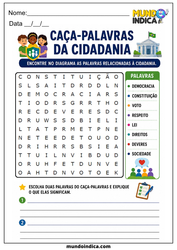 Caça-palavras sobre Cidadania para Imprimir