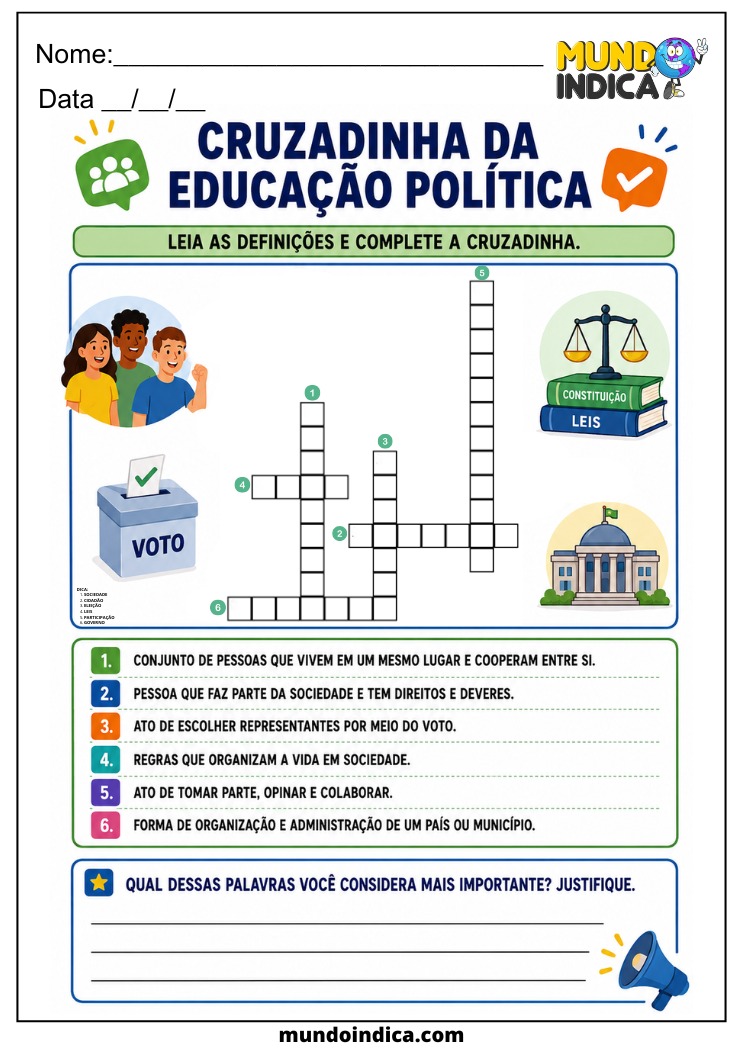 Cruzadinha sobre Educação Política para Imprimir