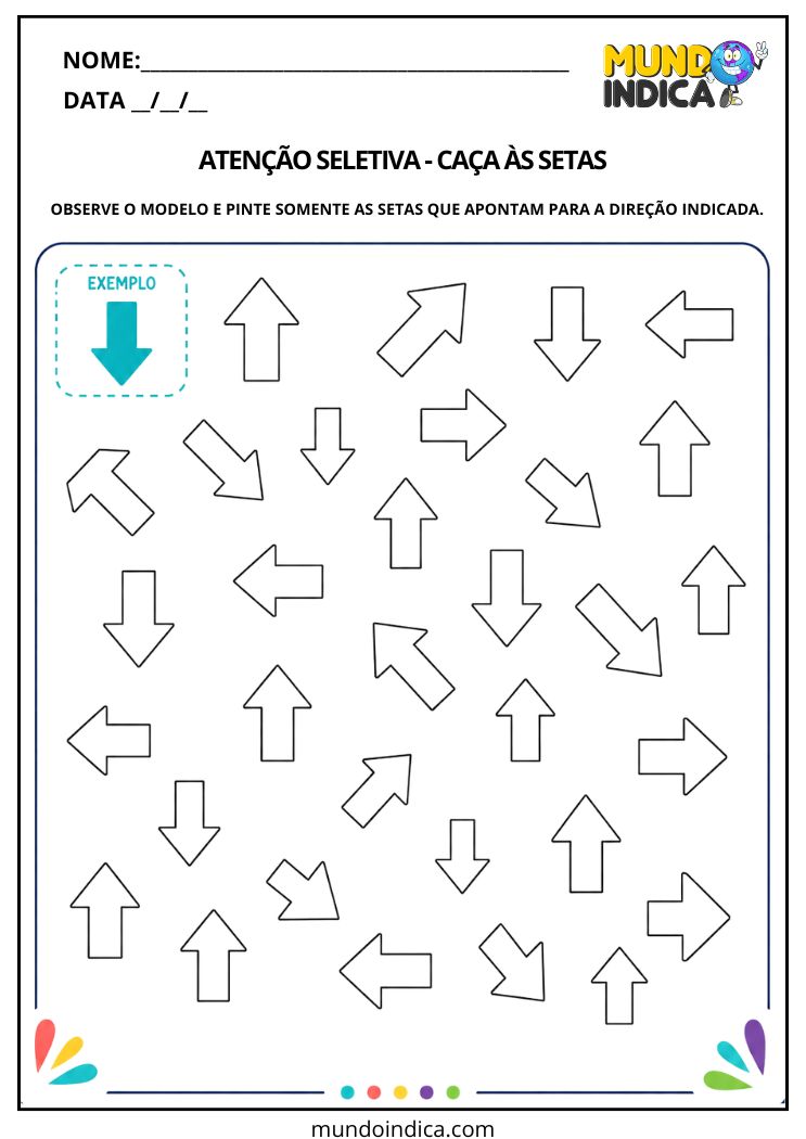Atividade de Atenção Seletiva com Setas para Imprimir