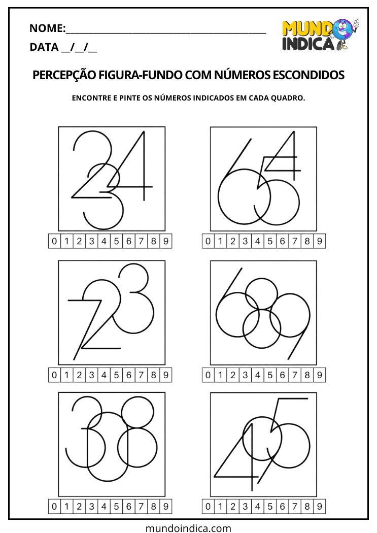 Atividade de Figura-Fundo com Números Escondidos para Imprimir