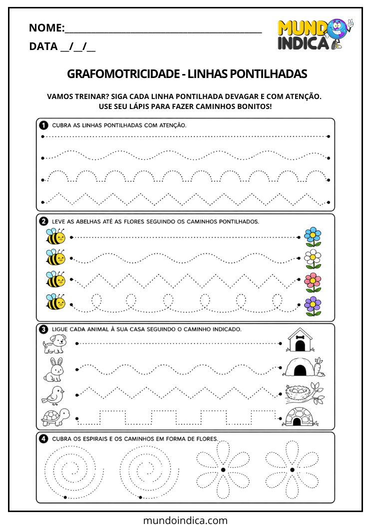 Atividade de Grafomotricidade com Linhas Pontilhadas para Educação Infantil