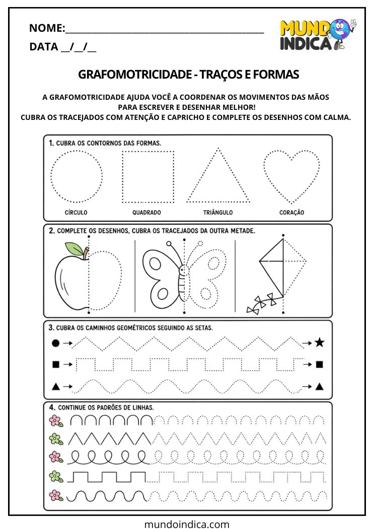 Atividade de Grafomotricidade com Traços e Formas Geométricas para Educação Infantil