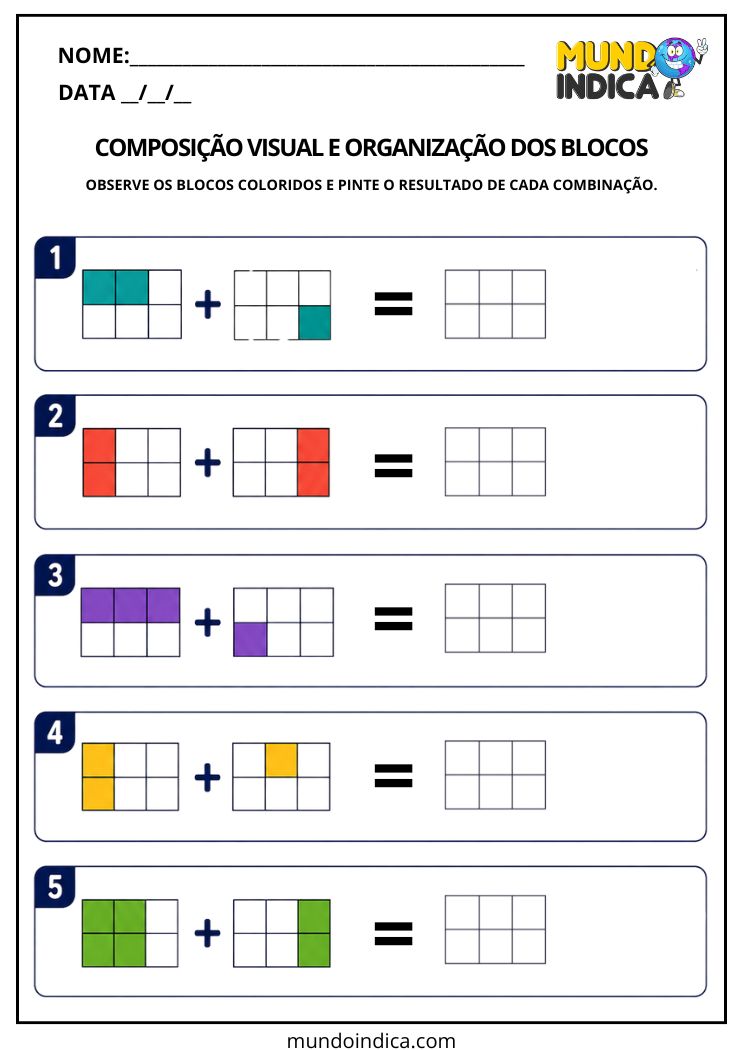 Atividade de Raciocínio Lógico com Blocos Coloridos para Imprimir