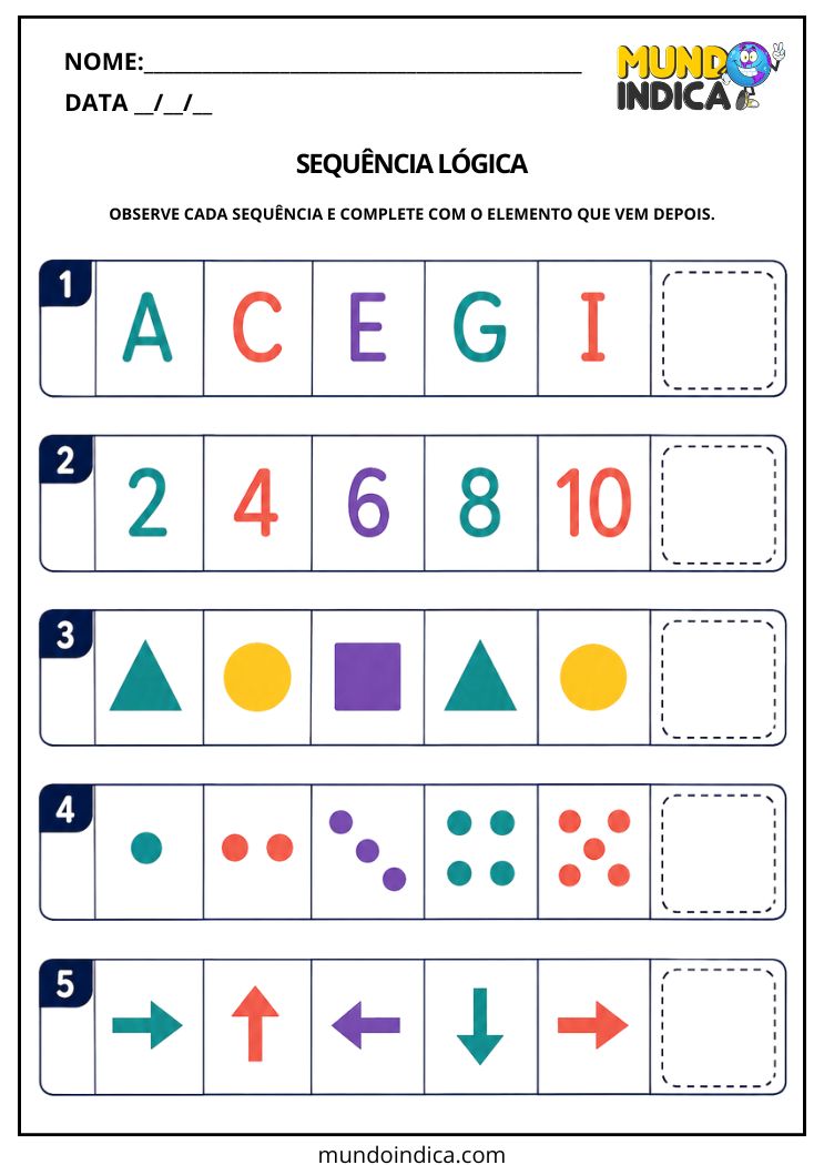 Atividade de Sequência Lógica para Estimular a Atenção e o Raciocínio