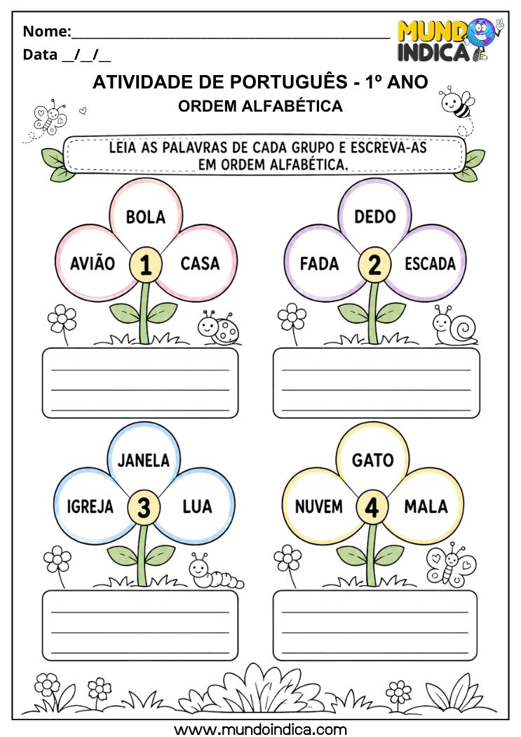 Atividade de ordem alfabética para 1º ano para imprimir 3