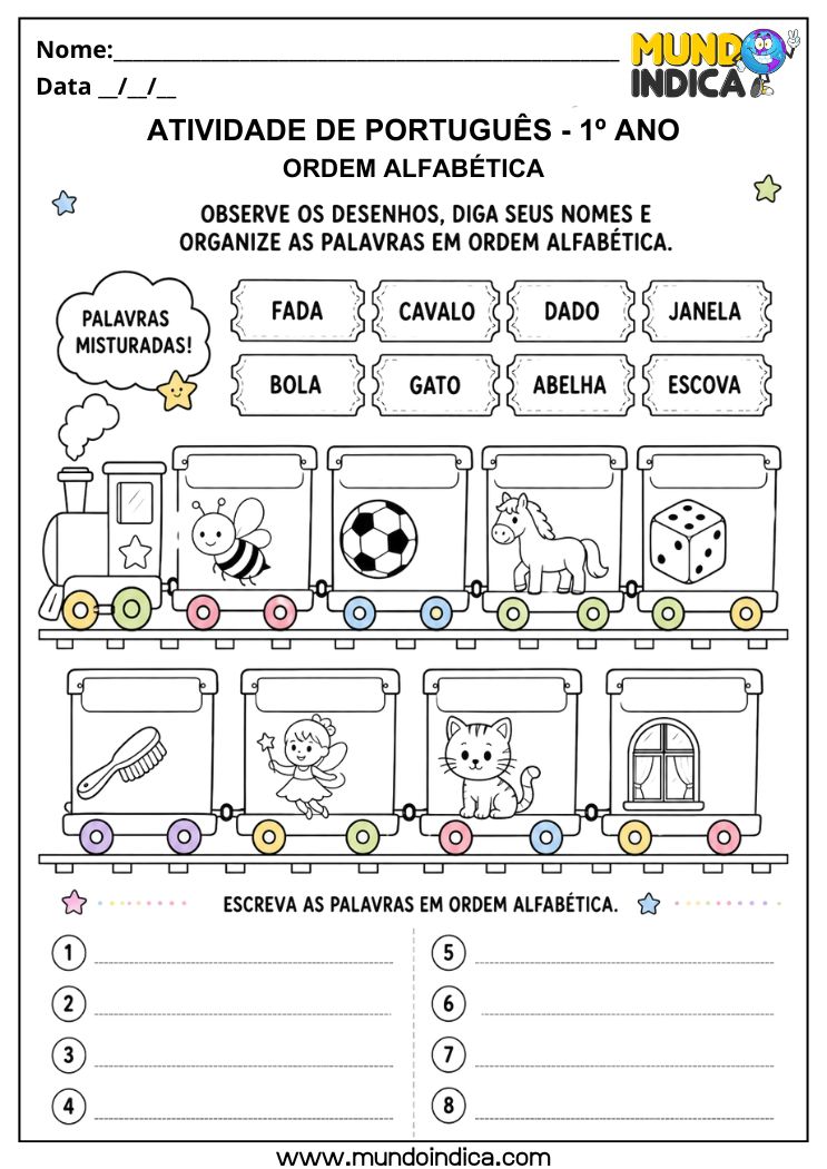 Atividade de ordem alfabética para 1º ano para imprimir 4