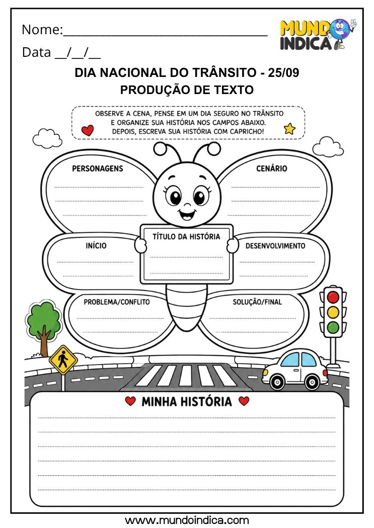 Atividade para o Dia Nacional do Trânsito com Produção de Texto para Imprimir