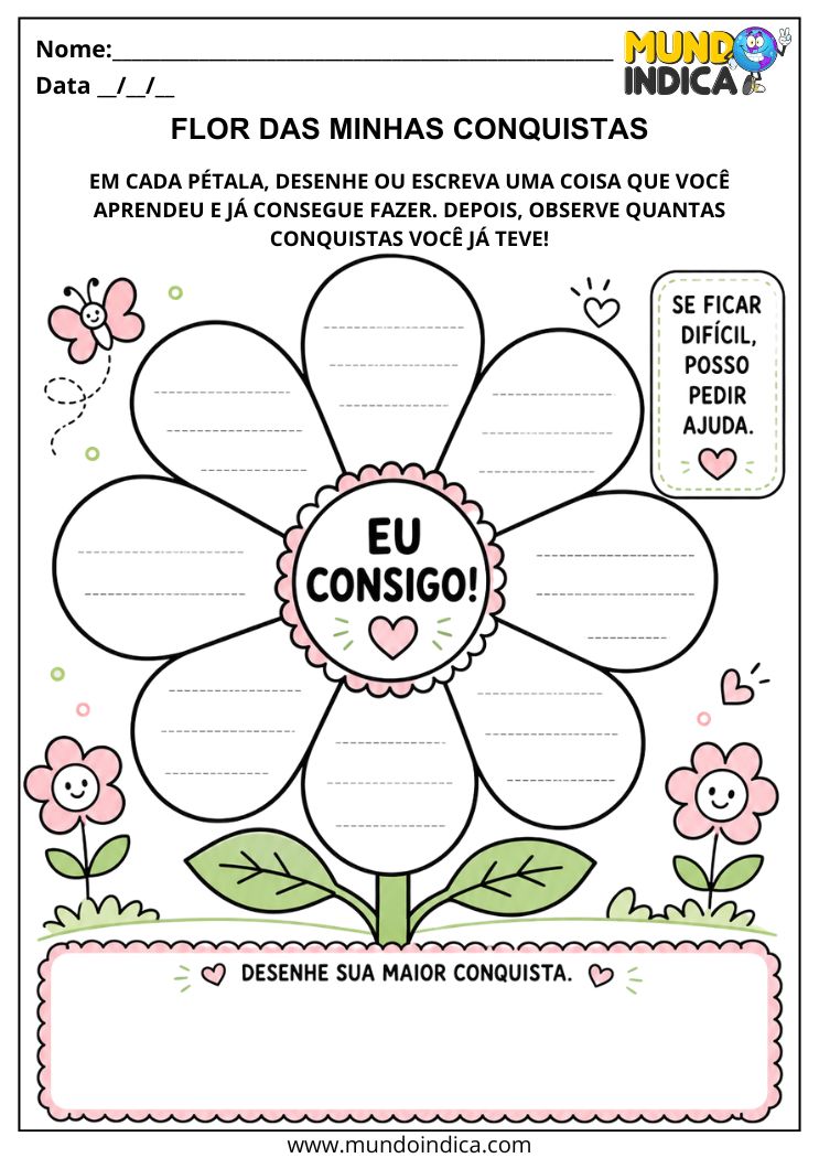 Atividade Flor das Minhas Conquistas para Trabalhar Autoconfiança na Educação Infantil