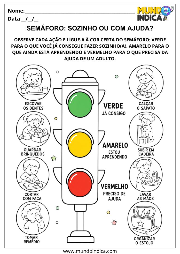 Atividade Semáforo da Autonomia para Educação Infantil