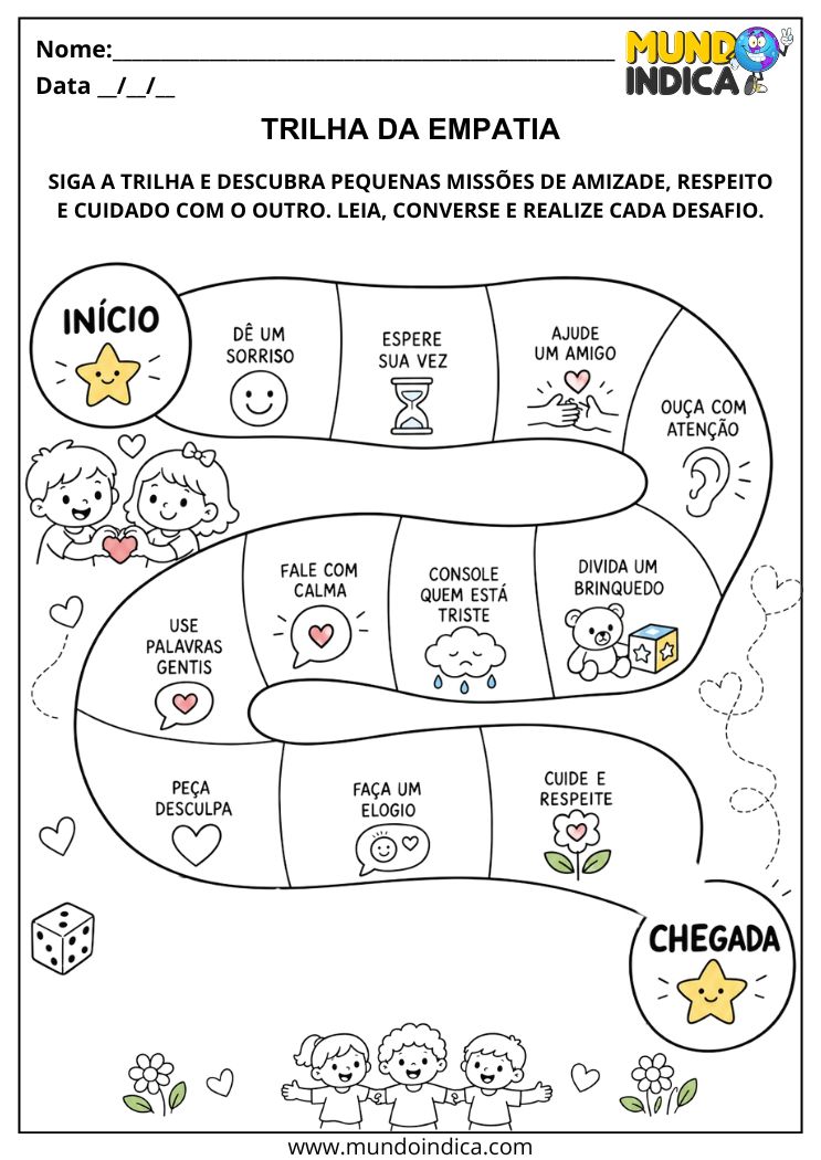 Trilha da empatia para Educação Infantil com atitudes de amizade e respeito