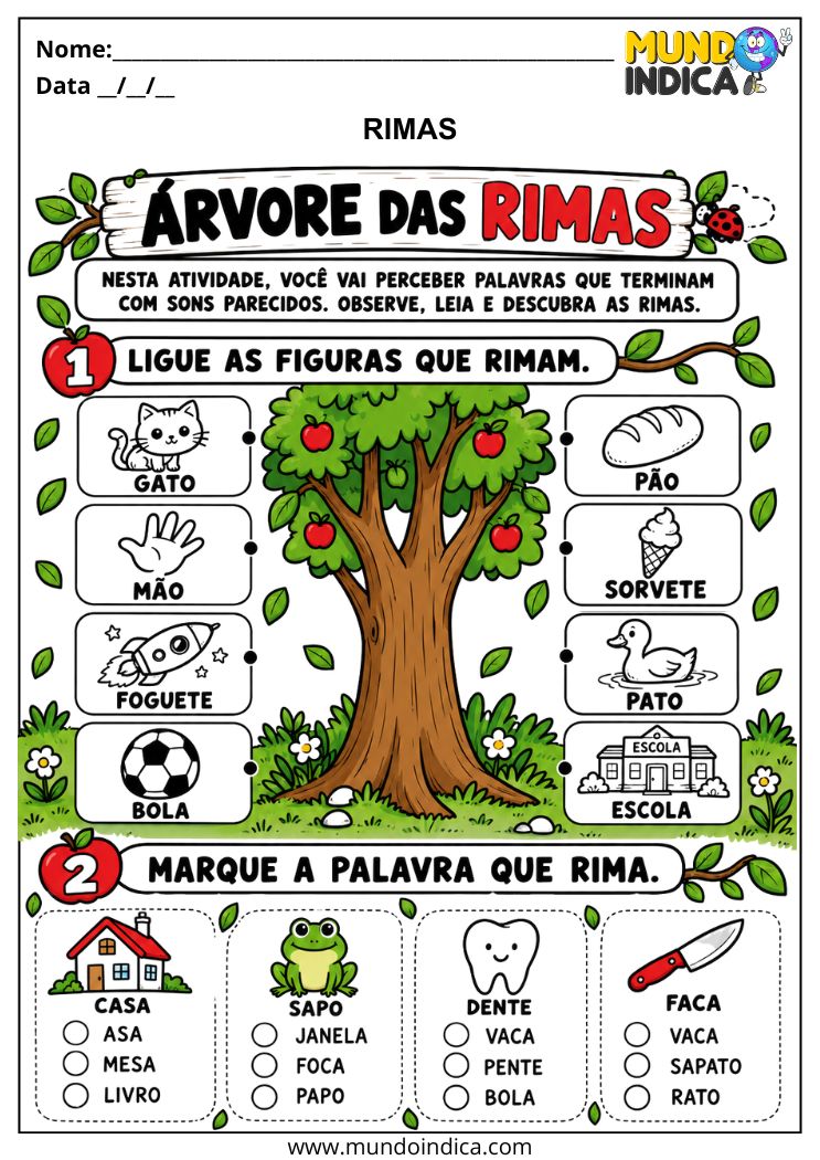 Atividade com Rimas para 1º Ano com Árvore das Rimas