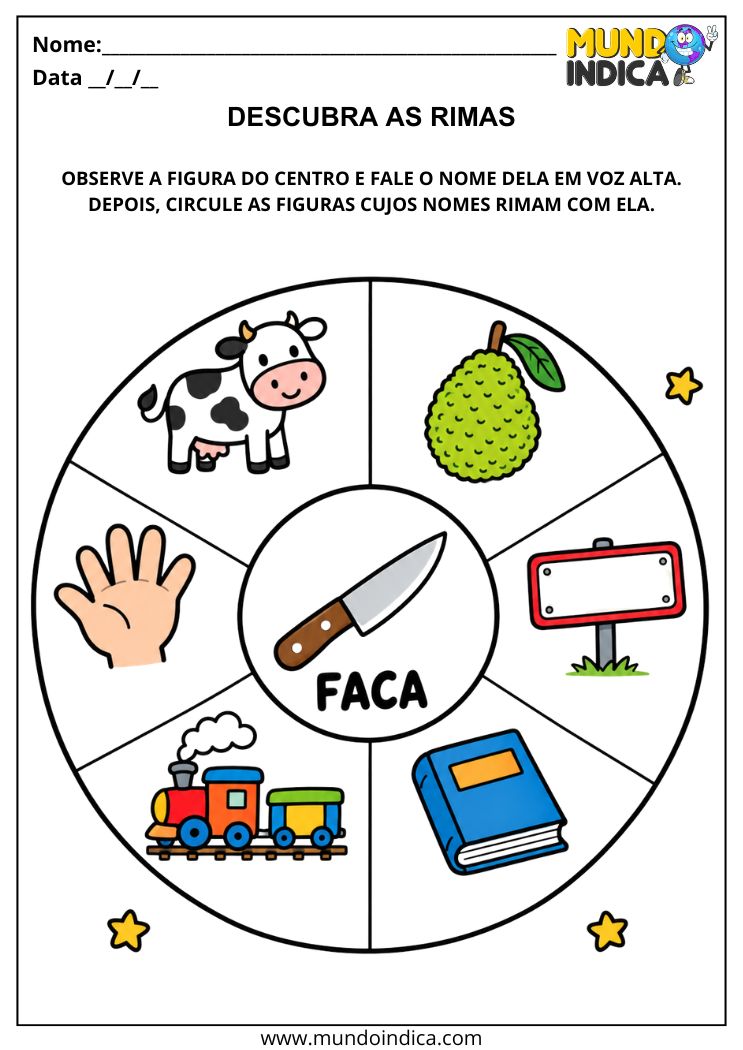 Atividade com Rimas para 1º Ano para Identificar Figuras que Rimam