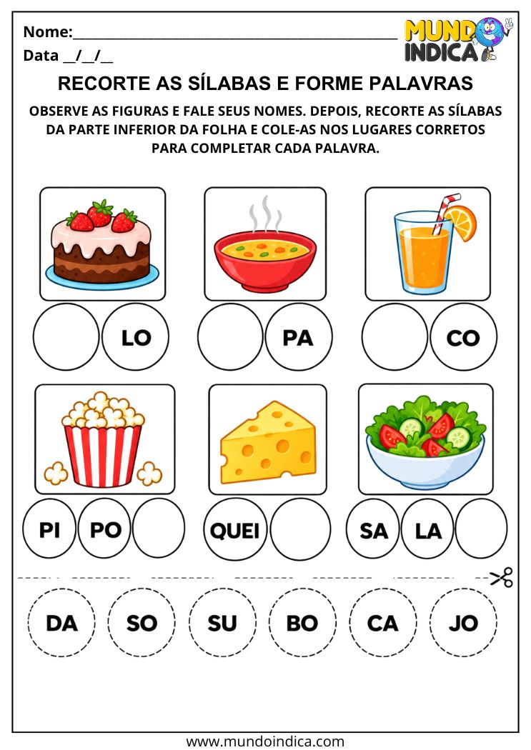 Atividade com Sílabas para Recortar e Formar Palavras