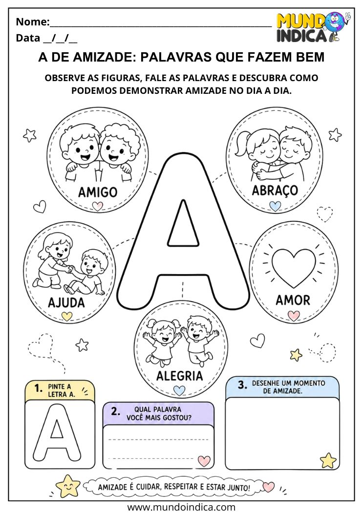 Atividade com a letra A sobre amizade e empatia na Educação Infantil