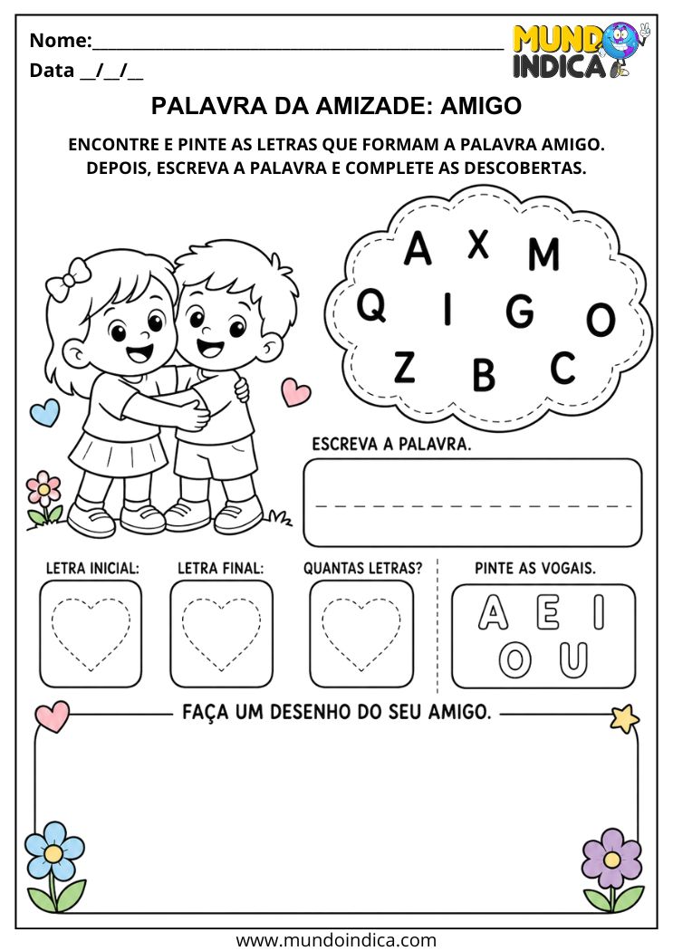 Palavra amigo atividade de empatia para Educação Infantil